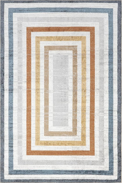 nuLOOM 9' x 12' Machine Washable Stain-Resistant Area Rug Low Profile for Living Room, Bedroom, and Dining Room, Alienor Multicolor