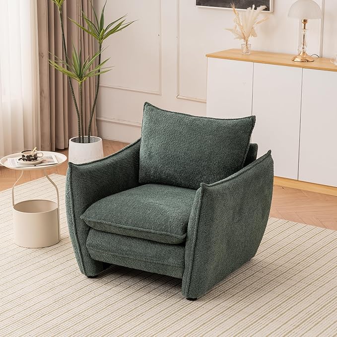 Oversized Armchair, Modern Accent Chair Upholstered in Soft Cloud Fabric with Plush Cushions – Comfy Lounge Chair for Reading Nook, Living Room, and Bedroom (Green, Set of 1)