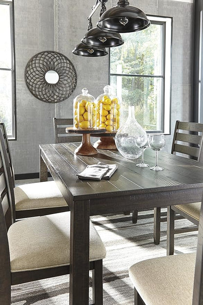Signature Design by Ashley Rokane 7-Piece Dining Room Table Set with 6 Upholstered Chairs - Brown Wood 20" Rectangular Table & Chair Set for Kitchen Dining Room