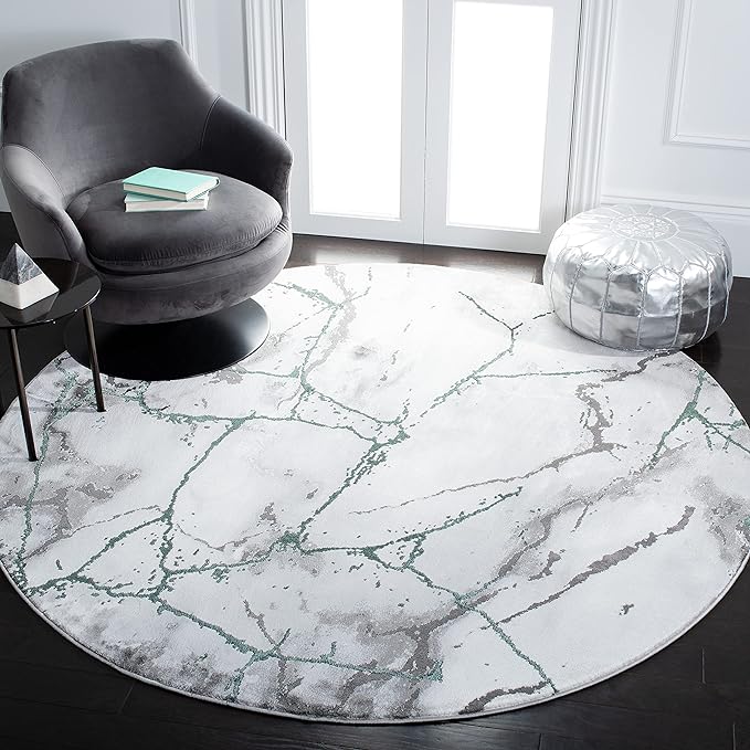 SAFAVIEH Craft Collection Area Rug - 6'7" Round, Grey & Green, Modern Abstract Design, Non-Shedding & Easy Care, Ideal for High Traffic Areas in Living Room, Bedroom (CFT877Y)