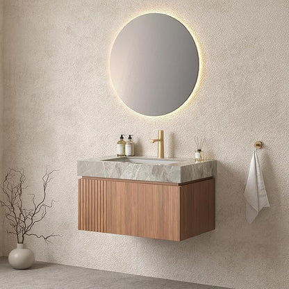 Bathroom Vanity with Sink 30 Inch, Floating Bathroom Vanity Sink Cabinet with Drawer and Door, Undermount Sink & Light Gray Sintered Stone Top, Pre-Assembled, Espresso