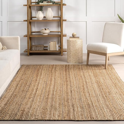 nuLOOM 4x6 Rigo Jute Hand Woven Area Rug, Natural, Solid Farmhouse Design, Natural Fiber, For Bedroom, Living Room, Dining Room, Hallway, Office, Kitchen, Entryway
