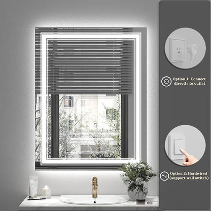 24x32 LED Bathroom Mirror, Lighted Mirror for Bathroom Wall, Backlit and Front lit, Dimmable, Anti-Fog, Shatterpoof, Memory (Horizontal/Vertical)