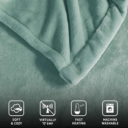 Beautyrest Heated Plush Elect Electric Blanket with 20 Heat Level Setting Controllers Equip with Secure Comfort Technology and 10 Hours Auto Shut Off, Full: 80x84, Aqua,BR54-0904