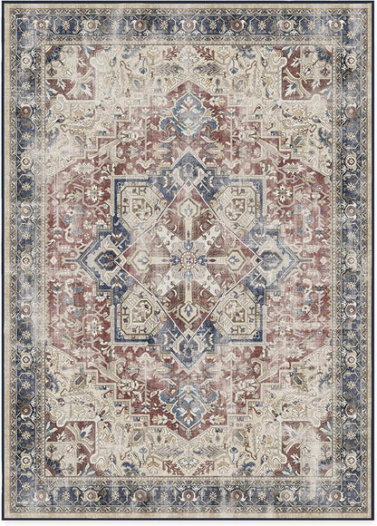 RUGGABLE Washable Area Rug – Kamran Royal Blue 10x14, Stain-Resistant, Non-Slip – Large Machine Washable Rugs for Living Room, Bedroom, Hallway, Entryway & Office–with Cushioned Pad