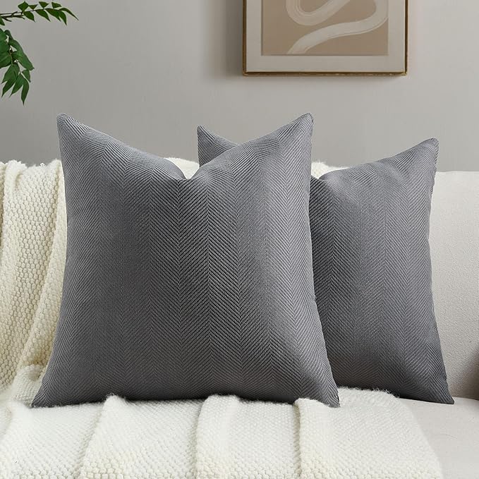 FUTEI Dark Grey Chenille Throw Pillow Covers 26x26 Inch Set of 2,Soft Wide Chevron Textured Euro Pillow Shams,Farmhouse Home Decor for Couch Bed Living Room