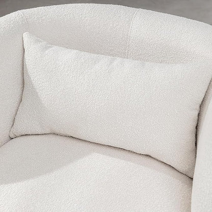 KINWELL 34" Wide Boucle Swivel Barrel Chairs Set of 2, No Assembly Round Upholstered Armchairs Accent Chairs Single Sofa Chair with Toss Pillow for Living Room and Bedroom, Beige