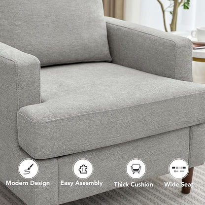 Mid-Century Accent Chair,Modern Linen Fabric Armchair for Living Room,Comfy Upholstered Reading Accent Chairs for Bedroom,Single Sofa Chair with Wood Legs (Light Grey, 1 Pack)