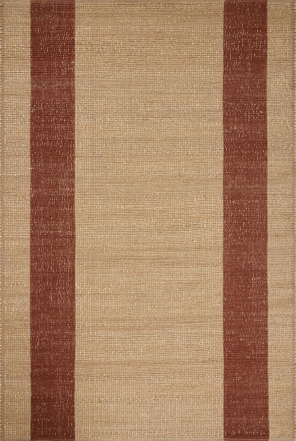 Loloi Leanne Ford Weatherstaff Collection WTS-02 Natural/Brick 2'-6" x 7'-6" Runner Rug Jute, Striped, Neutral, Hallway, Kitchen, Mudroom, and Bathroom