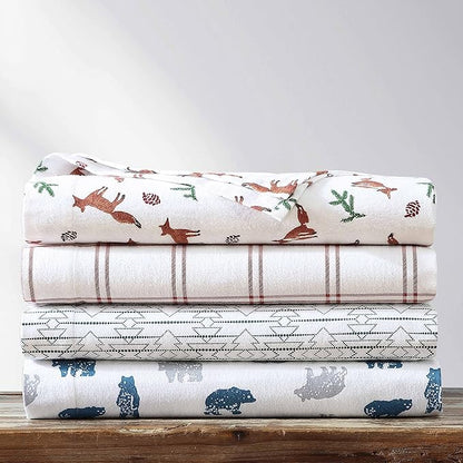 Eddie Bauer- Twin Sheet Set, Cotton Flannel Bedding Set, Brushed for Extra Softness, Cozy Home Décor (Fox Trail Orange, Twin)