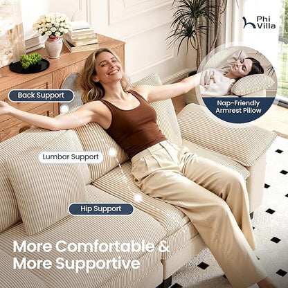 PHI VILLA Cloud Modular Couches Sets, 2 Pieces Sectional Loveseat Sofa Set, 4-Seater Comfy Couch for Living Room Small Spaces, Chenille Corduroy Dual Fabric, Beige