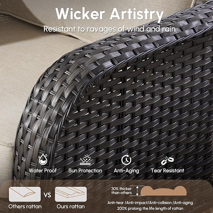 8 PCS Patio Outdoor Furniture Set with Swivel Rocking Chairs,All Weather Wicker Rattan Patio Seating Sofa and Chairs Set,Outdoor Conversaiton Sets for Deck Yard Prrch Garden Poolside,Beige