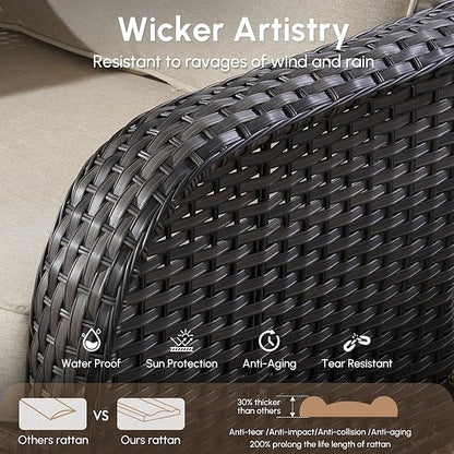 Wicker Rocking Chair Swivel Chairs - 3 Piece Rocker Glider Patio Chairs Set Rattan Rocking Chair for Outdoor Porch Deck Garden Backyard,Beige