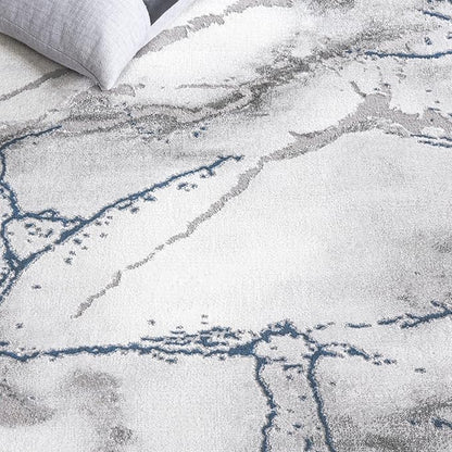 SAFAVIEH Craft Collection Runner Rug - 2'3" x 12', Ivory Grey & Blue, Modern Abstract Design, Non-Shedding & Easy Care, Ideal for High Traffic Areas in Living Room, Bedroom (CFT877M)