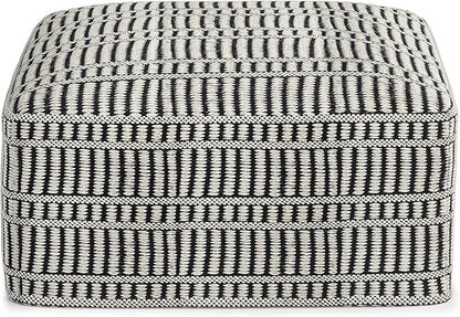 SIMPLIHOME Safford Square Pouf - 20 inch Wide Upholstered PET Polyester Ottoman in Black and White, Boho Indoor/Outdoor Footstool or Extra Seating for Living Room, Bedroom, or Patio, Assembled