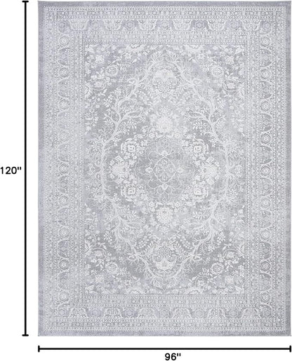 SAFAVIEH Area Rug 8x10 - Reflection Collection - Large - Light Grey & Cream, Non-Shedding & Easy Cleaning, Ideal for Living Room, Bedroom, Dining Space (RFT668G)