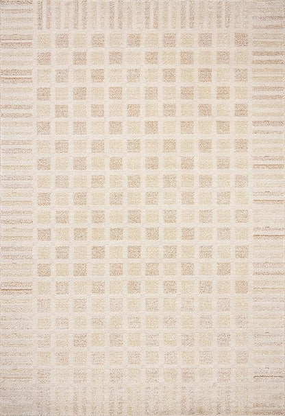 Loloi Chris Loves Julia Calvin Collection CLV-03 Bone/Natural 11'-6" x 15'-7" Area Rug Checkered Neutral Soft Living Room Bedroom Carpet