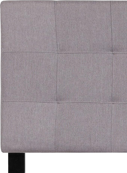 EMMA + OLIVER Quilted Tufted Twin Size Headboard in Light Gray Fabric