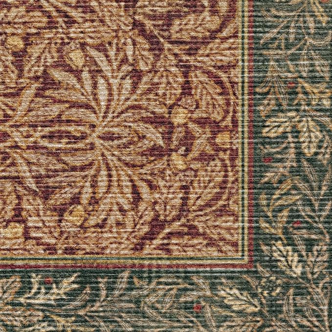 RUGGABLE x Morris & Co Machine Washable Christmas Area Rug – Acorn Amber Red 2x3, Stain-Resistant, Non-Slip – Small Rugs for Living Room, Bedroom, Hallway, Entryway & Bathroom–with Standard Pad