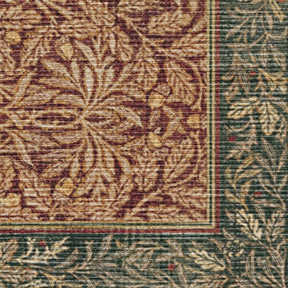 RUGGABLE x Morris & Co Machine Washable Christmas Runner Rug – Acorn Amber Red 2.5x7, Stain-Resistant, Non-Slip – Washable Rug for Hallway, Entryway, Living Room & Kitchen–with Standard Pad