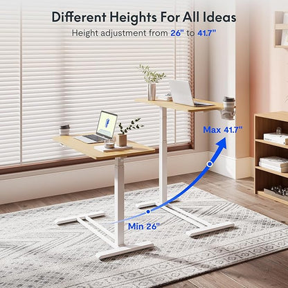 FLEXISPOT Adjustable C Table with Wheels, Mobile Snack Side End Table Sofa Couch Bedside Table Laptop Rolling Cart TV Tray Night Stand Small Space Side Table,(31.5" W x 17.7" D,Maple)