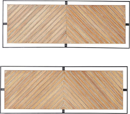 Deco 79 Wooden Geometric Home Wall Decor Linear Carved Wall Sculpture with Black Frame, Set of 2 Wall Art 32"W, 12"H, Brown