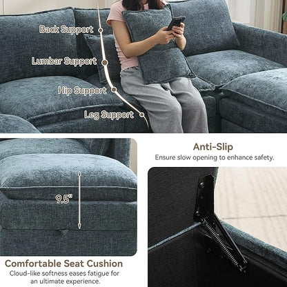 55" Cloud Modular Loveseat Sofa with Storage, Modern Upholstered Sofa Couch Small Love Seat，2 Seater Chenille Comfy Sectional Sofa with Armrests for Living Room, Small Space, Blue