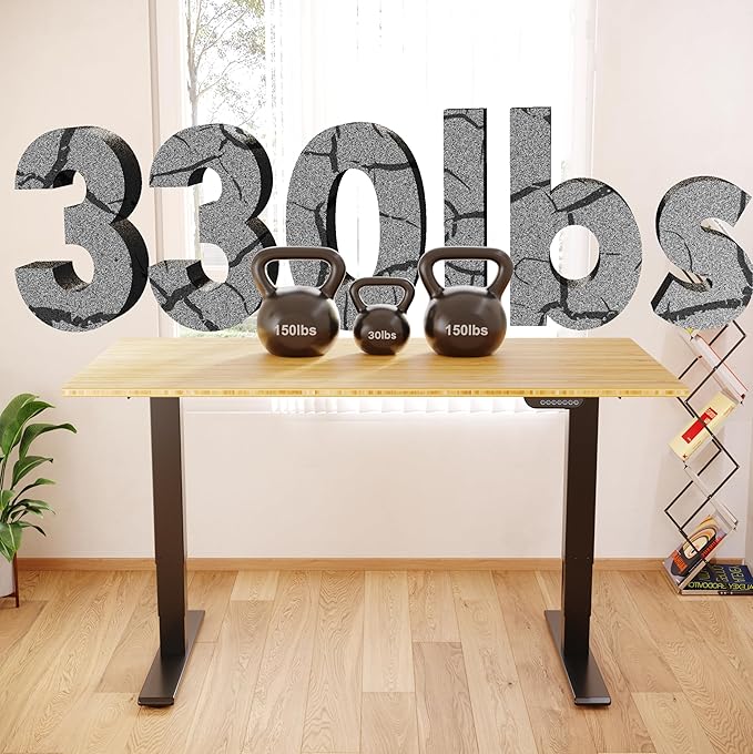 FLEXISPOT E6 MAX Bamboo 55x28 Inch Dual Motor 3-Stage Heavy Duty Standing Desk, 330lbs Weight Capacity, Height Adjustable Desk w/Cable Management & Wheels (Solid Bamboo Desktop + Black Frame)