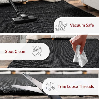 nuLOOM 2x8 Rigo Jute Hand Woven Area Rug, Black, Solid Farmhouse Design, Natural Fiber, For Bedroom, Living Room, Dining Room, Hallway, Office, Kitchen, Entryway