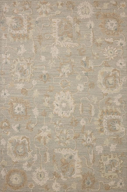 Loloi Chris Loves Julia Dorothea Collection DRT-01 Stone/Multi 3'-6" x 5'-6" Accent Rug Wool Neutral Floral Living Room Bedroom Carpet