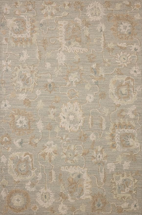Loloi Chris Loves Julia Dorothea Collection DRT-01 Stone/Multi 8'-6" x 11'-6" Area Rug Wool Neutral Floral Living Room Bedroom Carpet
