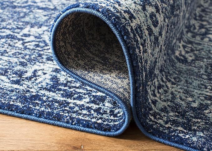 SAFAVIEH Area Rug 9x12 - Evoke Collection - Large - Navy & Ivory, Distressed Design, Non-Shedding & Easy to Clean, Ideal for Living Room, Bedroom, Dining Space (EVK256A)