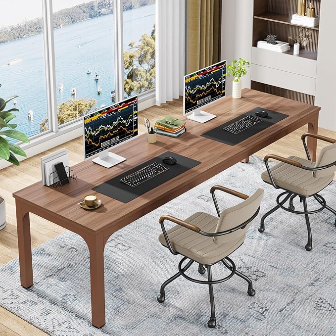 Tribesigns 78.7 Inches Extra Long Computer Desk 2 Person Desk, Double Long Desk, Workstaion for Home Office, Coffee Brown