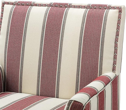 HULALA HOME Modern Accent Chairs Set of 2, Farmhouse High Back Striped Chairs with Wooden Legs & Nail Head Trim, Comfy Upholstered Armchairs for Living Room/Bedroom (Stripe Red)