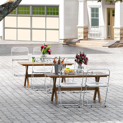 Real Relax Acrylic Folding Chairs,Foldable & Stackable Clear Chairs with Metal Chrome Frame, Indoor and Outdoor, for Home, Office, Party & Events,Set of 2,350LB,Transparent