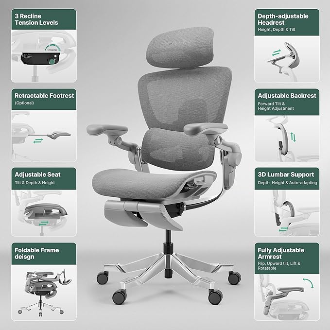 HINOMI H2 Pro Premium Ergonomic Office Chair - Comfy Home Office Desk Computer Chair with Adjustable Back Support, Swivel Wheels, Flip-up Arms, Comfortable Mesh Seat for Desk Work (Cream White)