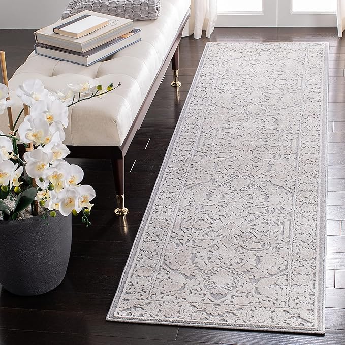 SAFAVIEH Reflection Collection Runner Rug - 2'3" x 8', Light Grey & Cream, Non-Shedding & Easy Cleaning, Ideal for Living Room, Bedroom (RFT665C)