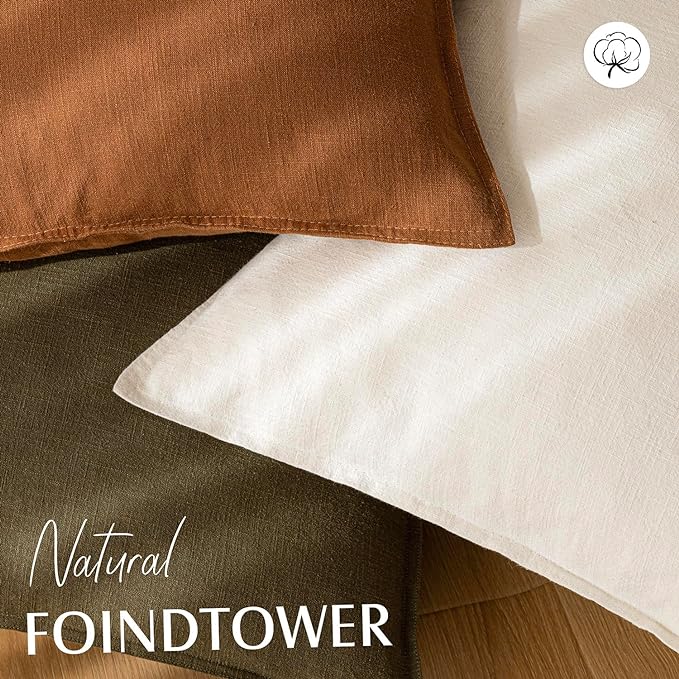 Foindtower Pack of 2, Decorative Linen Soild Throw Pillow Covers Soft Accent Cushion Case Boho Farmhouse Neutral Pillowcase for Chair Couch Sofa Bedroom Living Room Home Decor 16 x 16 Inch Cream White