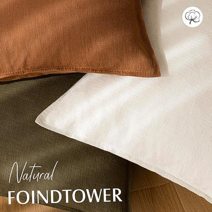 Foindtower Pack of 2, Decorative Linen Soild Throw Pillow Covers Soft Accent Cushion Case Boho Farmhouse Neutral Pillowcase for Chair Couch Sofa Bedroom Living Room Home Decor 20 x 20 Inch Cream White