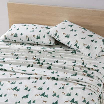 Eddie Bauer - Twin Sheets, Cotton Flannel Bedding Set, Brushed For Extra Softness, Cozy Home Decor (Deer Hollow, Twin)
