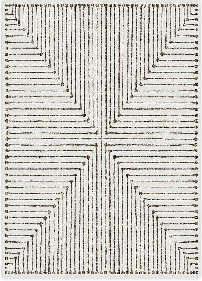 RUGGABLE x Jonathan Adler Machine Washable Modern Area Rug – Inkdrop Camel & Ivory 5x7, Stain-Resistant, Non-Slip – Medium Rugs for Living Room, Bedroom, Hallway, Entryway & Office–with Standard Pad