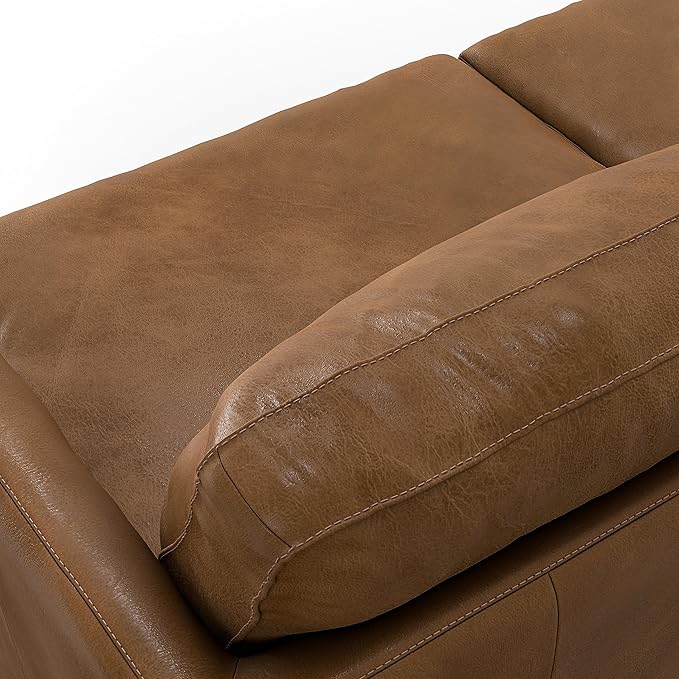 SIMPLIHOME Livingston 90-inch Wide Sofa in Caramel Brown Top Grain Genuine Leather, Handcrafted Mid-Century Modern Couch for Living Room, Large 3-Seater with Feather-Wrapped Cushions