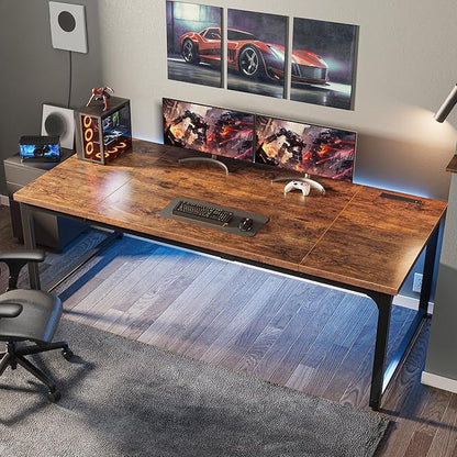 Huuger 71 x 31.5 Inch Desk with Power Outlets & USB-C, 1.2 Inch Thicker Desktop, Robust Metal Tubes, Deep Computer Desk, Heavy Duty Office Desk, Work Desk for Home Office, Rustic Brown