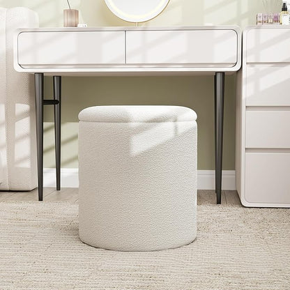 Ottoman Poufs with Storage,Soft Upholstered Vanity Stool,Multifunctional Ottomans Coffee Table Padded Seat Foot Rest for Living (White M)