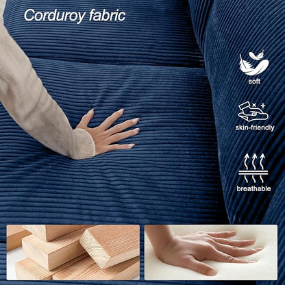 79" Small Couches with Storage Ottoman 3 Seat L Shaped Couch Sectional Sofa with Chaise Lounge for Apartment,Dorm,Bonus Room,Compact Spaces. (Blue, 3+OTT)