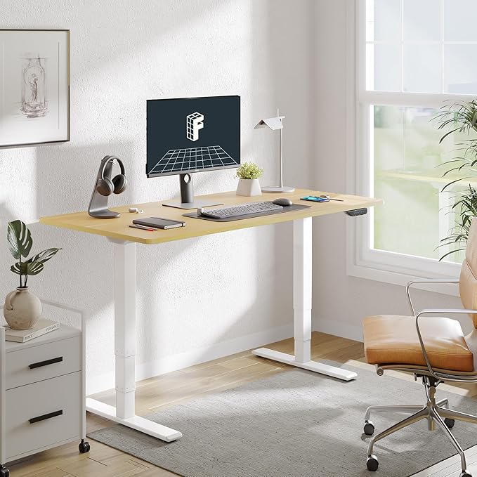 FLEXISPOT E6 MAX Dual Motor 60x24 Inch 3-Stage Heavy Duty Standing Desk, 330lbs Weight Capacity, Height Adjustable Desk w/Cable Management & Wheels (Seamless Maple Desktop + White Frame)