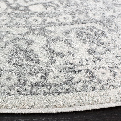 SAFAVIEH Evoke Collection Area Rug - 8' Round, Ivory & Grey, Distressed Design, Non-Shedding & Easy to Clean, Ideal for Living Room, Bedroom, Dining Space (EVK256F)