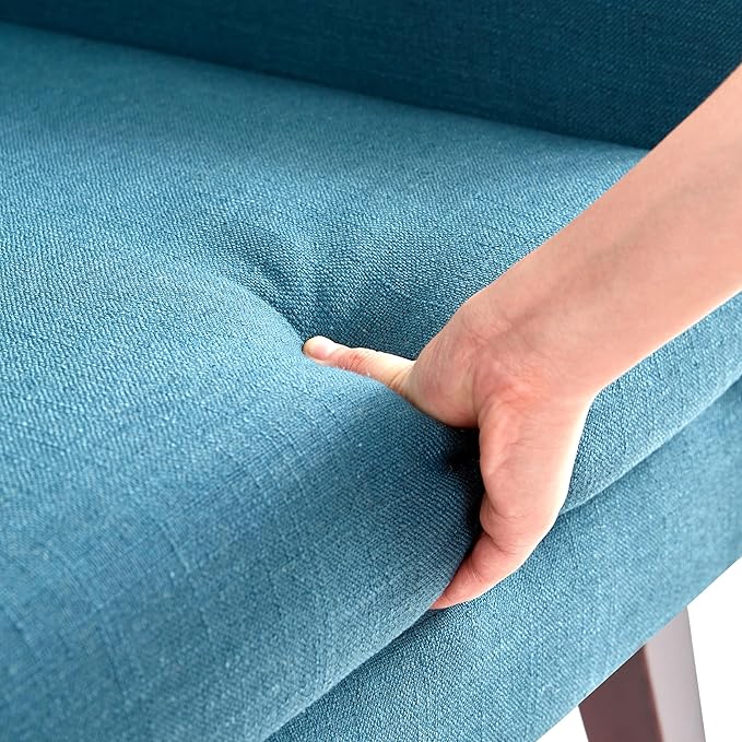 HUIMO Accent Chairs Set of 4, Upholstered Button Tufted Armchair, Linen Fabric Sofa Chairs for Bedroom, Living Room, Mid Century Modern Comfy Reading Chair (Lake Blue)