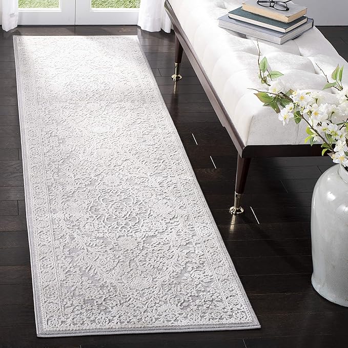 SAFAVIEH Reflection Collection Runner Rug - 2'3" x 6', Light Grey & Cream, Non-Shedding & Easy Cleaning, Ideal for Living Room, Bedroom (RFT668G)