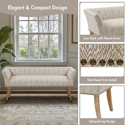 Madison Park Accent Bench for Living Room, Upholstered with Nailhead Trim, & Padded Seat Entryway Bench Small, End of Bed Bench with Back, 49.5" W x 19.25" D x 23" H, Taupe Multi